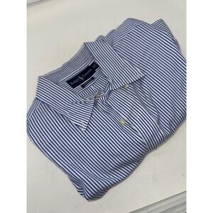 Ralph Lauren Classic Fit Men's Size 17.5 34 Blue Striped Long Sleeve Dress Shirt